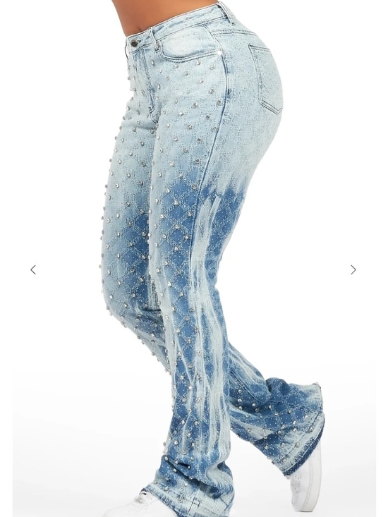 Rockstar Denim - Sareka Light Wash Rhinestone Stacked Flare Jean